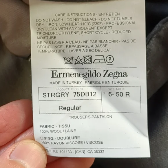 Ermenegildo Zegna Wool Dress Pants 34X28.5 Dark Gray 50 Regular Straight Leg - Picture 16 of 16